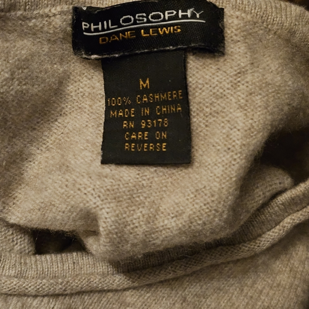 Philosophy Dan Lewis Asymmetrical Cashmere Tunic Sweater Oatmeal/Grey Trim - Picture 2 of 11